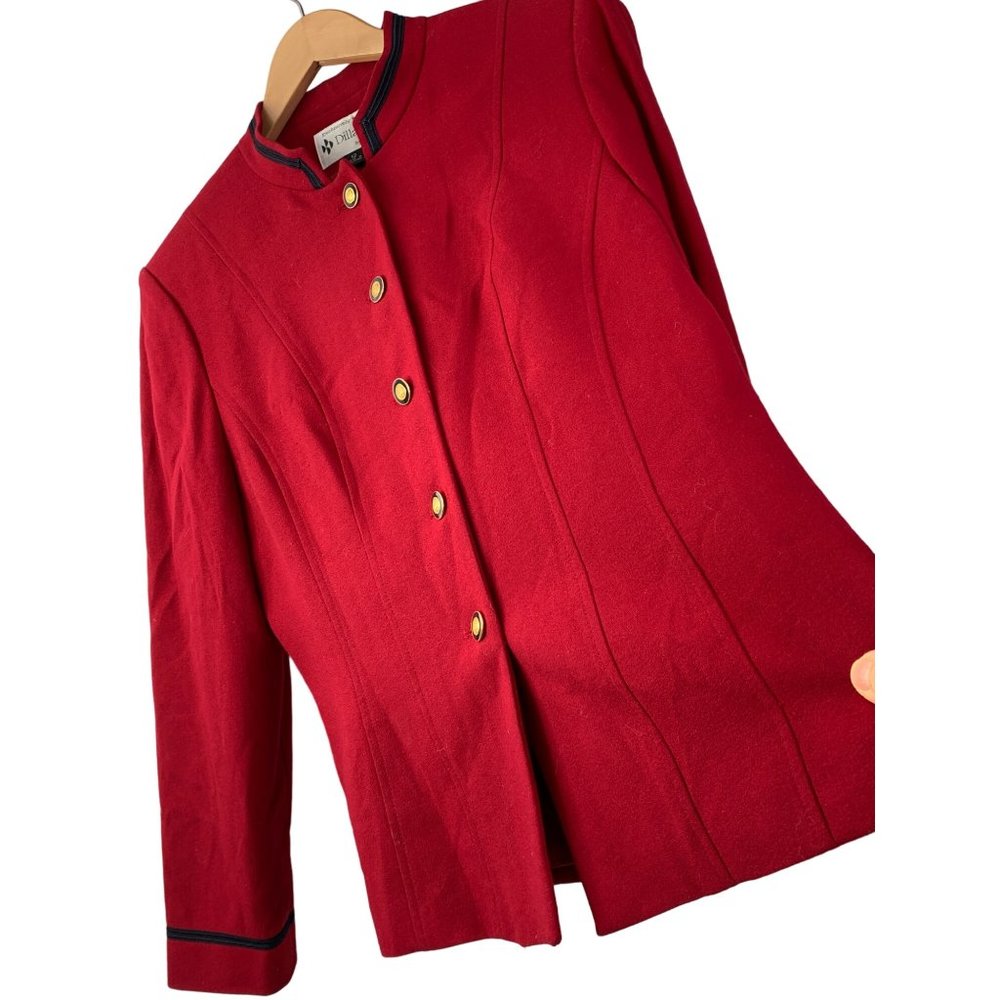 Kasper for Dillards Red Blazer Size 12 Lined 5 Button Stand Collar Holiday 6618